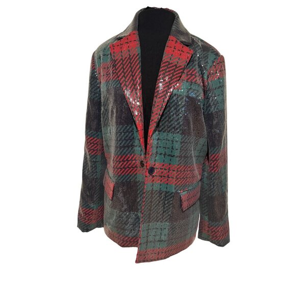 Johnny Wujek JCPenney Sequin Plaid Blazer Size M NWT Holiday Sparkle Jacket - Picture 1 of 15